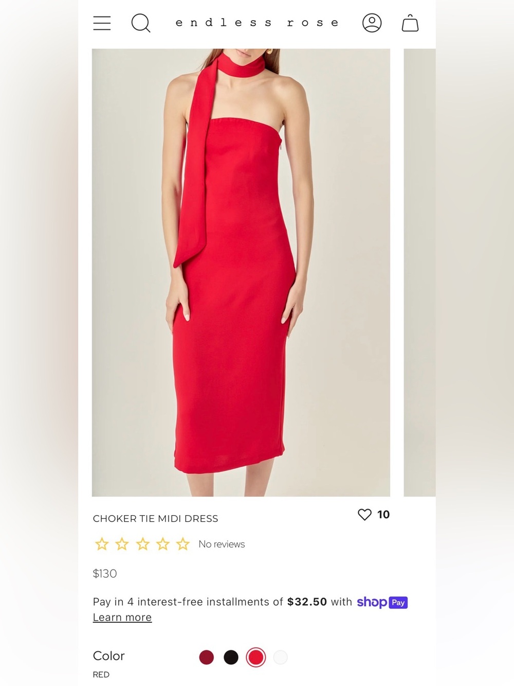 Endless Rose Strapless Choker Tie Midi Dress in Red